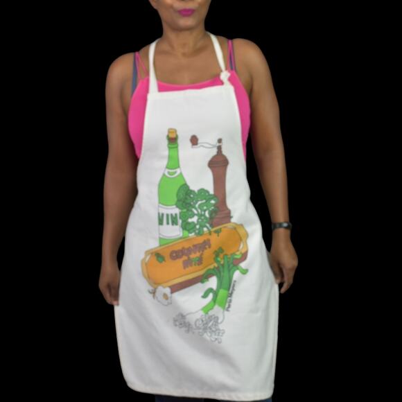 Vintage Apron Perla Meyers White Food Cook Retro Textile Kitchen Chef Cooking - Picture 6 of 13